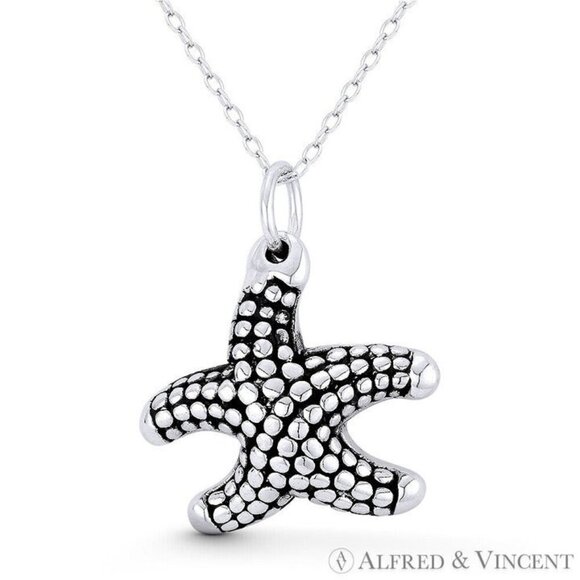 Starfish Ocean Sealife Charm Pendant in Oxidized .925 Sterling Silver - Picture 1 of 1